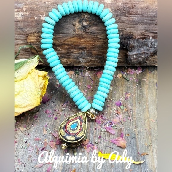 Turquoise colorful charm beaded handmade bracelet/colorful/silver statement - Picture 1 of 6